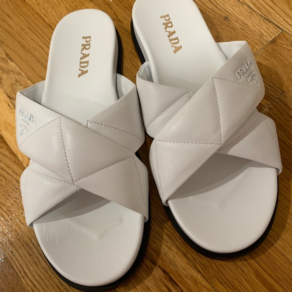 Prada Quilted Cross Strap Sandals